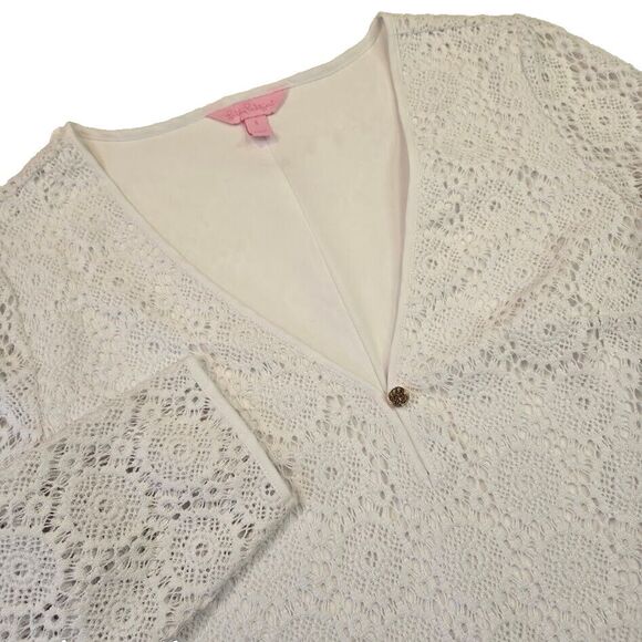 Lilly Pulitzer Size S White Lamora 3/4 Sleeve Resort Breakers Lace Tunic‎ Dress - Picture 1 of 9